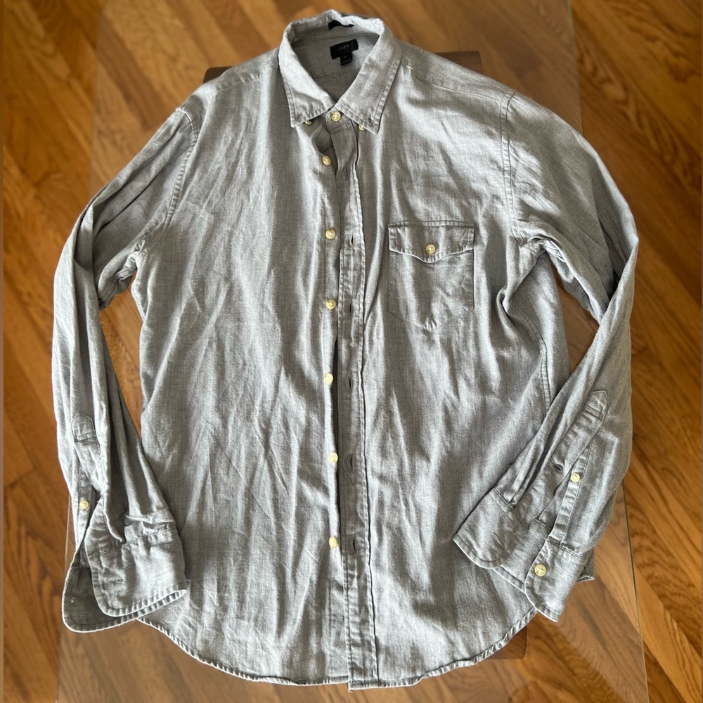 J. Crew Men’s gray chambray long sleeve button-up